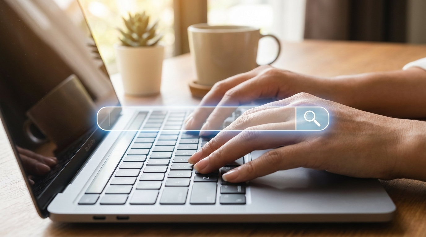 Person searching for businesses on a laptop