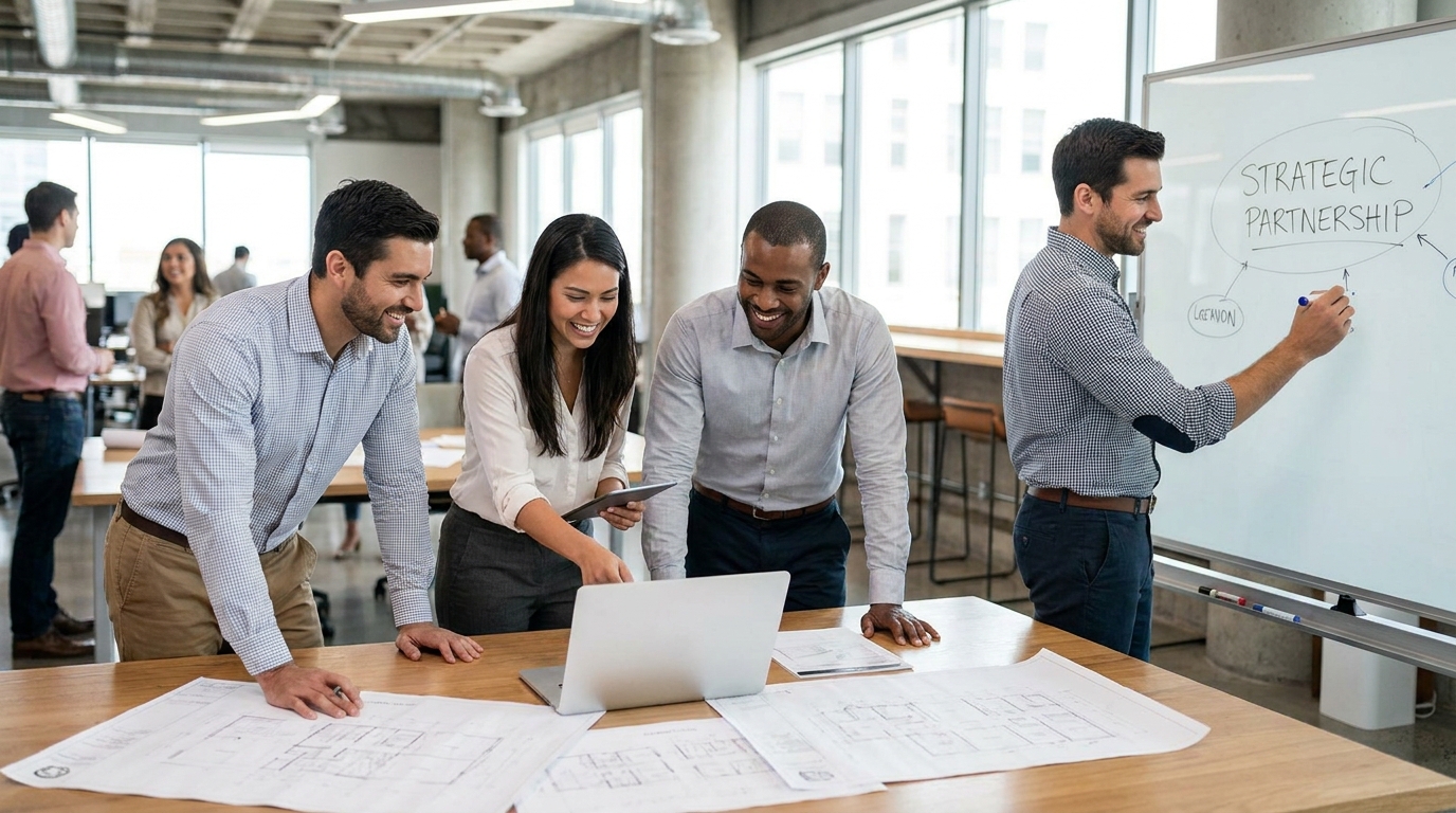 Team collaboration reviewing analytics