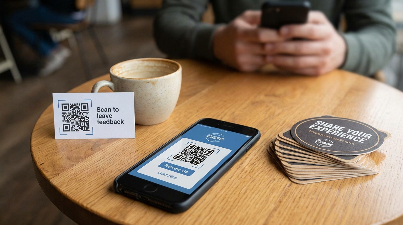 Tellacity invite link and QR code for in-store review collection